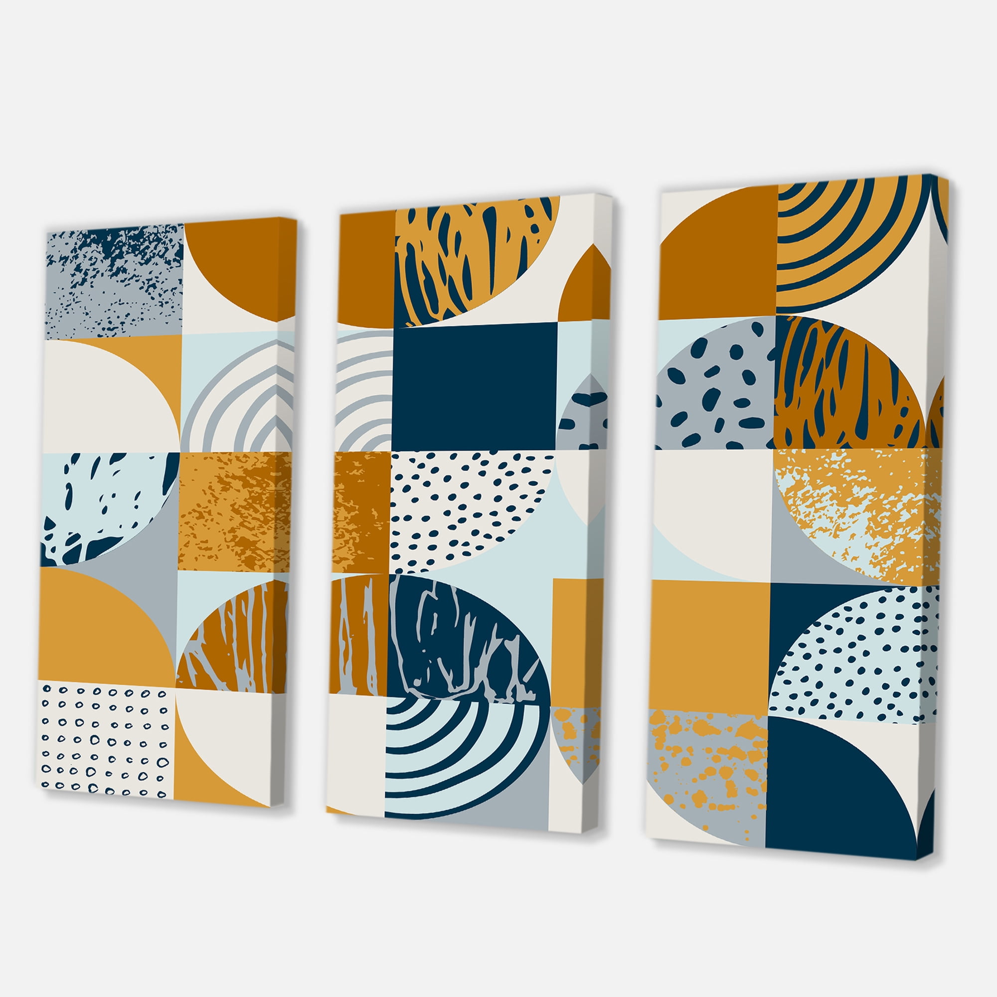 Designart ' Retro Semicircles Squares and Circles ' Modern Canvas Wall Art Print