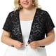 thumbnail image 1 of Women's Plus Size Shrug Cardigan Lace Allover Open Front Short Sleeve Crop Bolero Jacket Black 4X, 1 of 7
