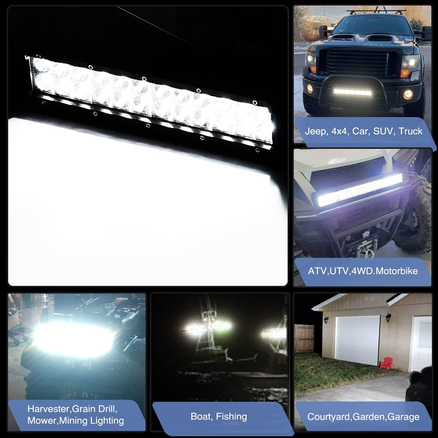 Waywe 20inch 420W Triple Row Led Light Bar Spot Flood Combo Driving Lighting Mounting Bracket Horizontal Bar Tube Working Light with 16AWG Wiring Harness for Truck Golf Cart Boat