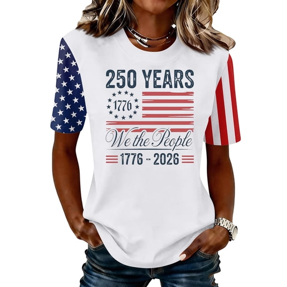 Fabrcox 1776-2026 250th Anniversary USA Shirt Flag Print 4th of July Shirt for Women We the People Celebration Freedom Funny Patriotic Shirts for Women