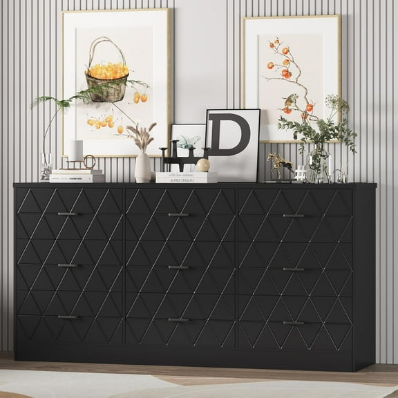 ChaoLink 9 Drawer Black Dresser for Bedroom, 63" Wide Storage Chest with Power Outlet, Organizer for Hallway, Living Room