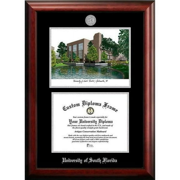 Campus Images  11 x 8.5 in. University of South Florida Silver Embossed Diploma Frame with Lithograph