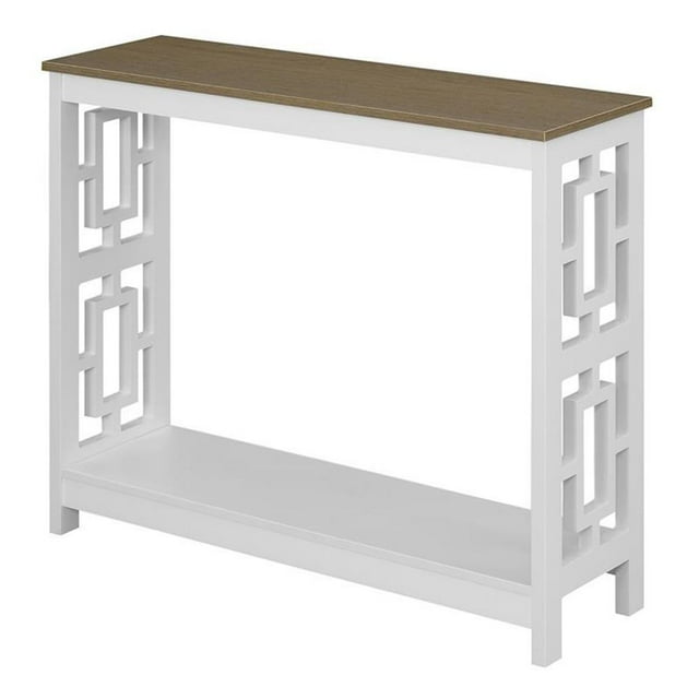 Table Console Town Square avec Étagère en Bois Blanc avec Dessus en Bois Flotté