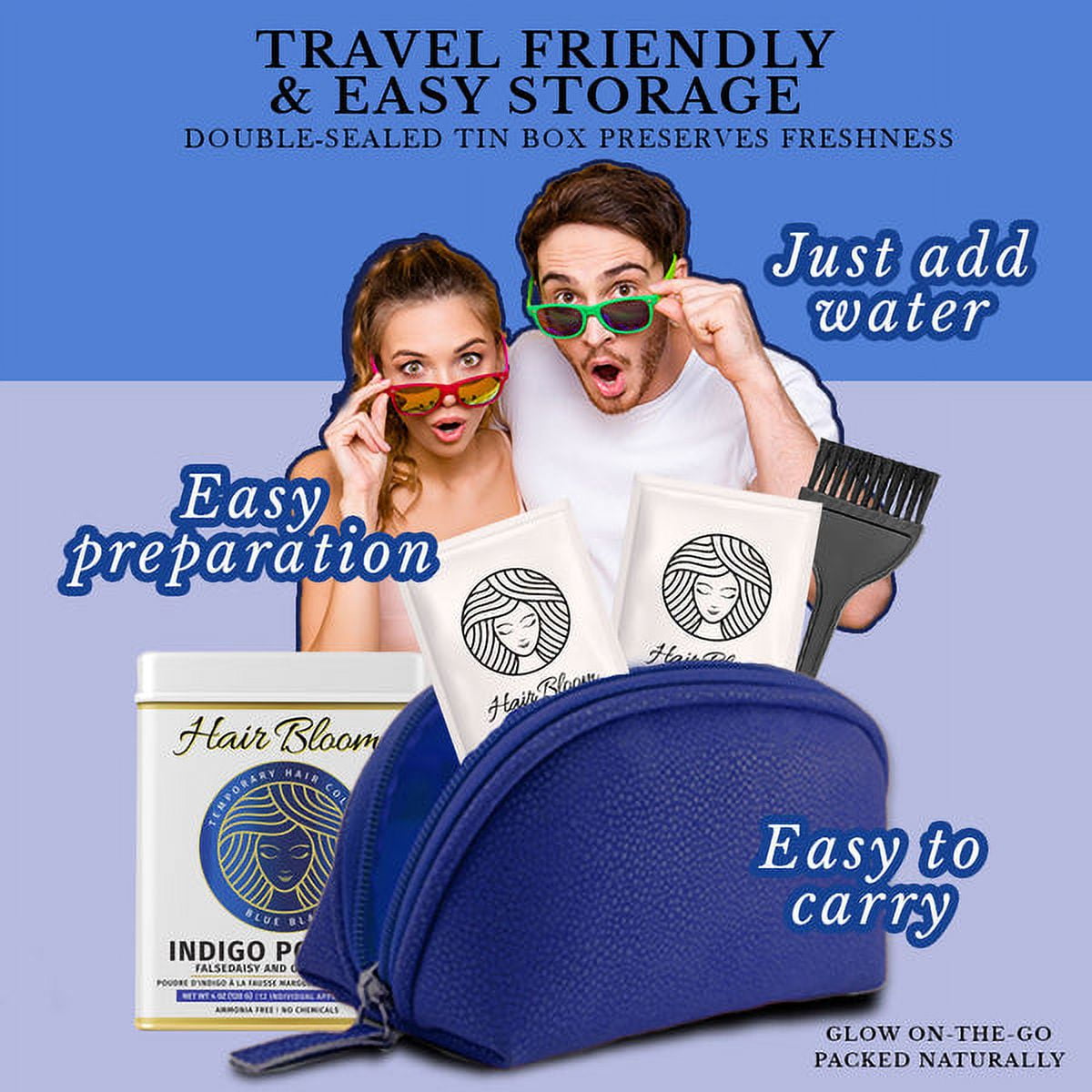 Pride of India Hair Bloom Natural Blue Black Hair Color Powder - 12 ct