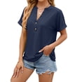thumbnail image 4 of Hibeli Women Buttons V Neck Short Sleeve Solid Color Blouse, 4 of 7