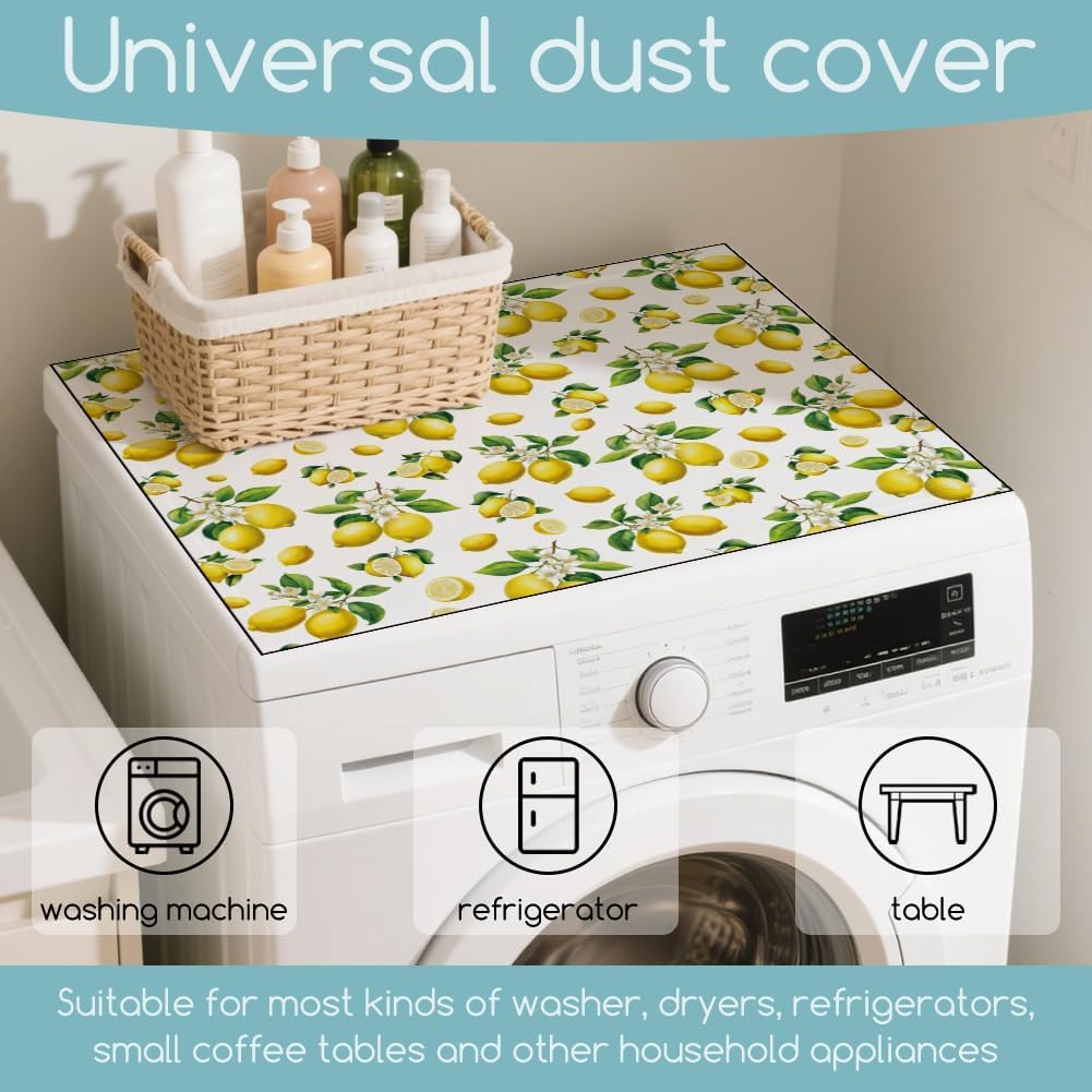 Yellow Lemon Laundry Washer Dryer Dust Cover Mat 23.6x19.7inch Fruits Washing Machine Top Protector Pads Plants Patterns Non Slip