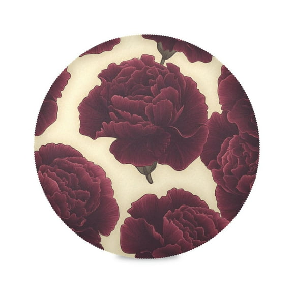Round Placemat Set 15.4 Inch Diameter Table Mats Heat-Resistant Decorative for Dining Tables Dark Red Carnations