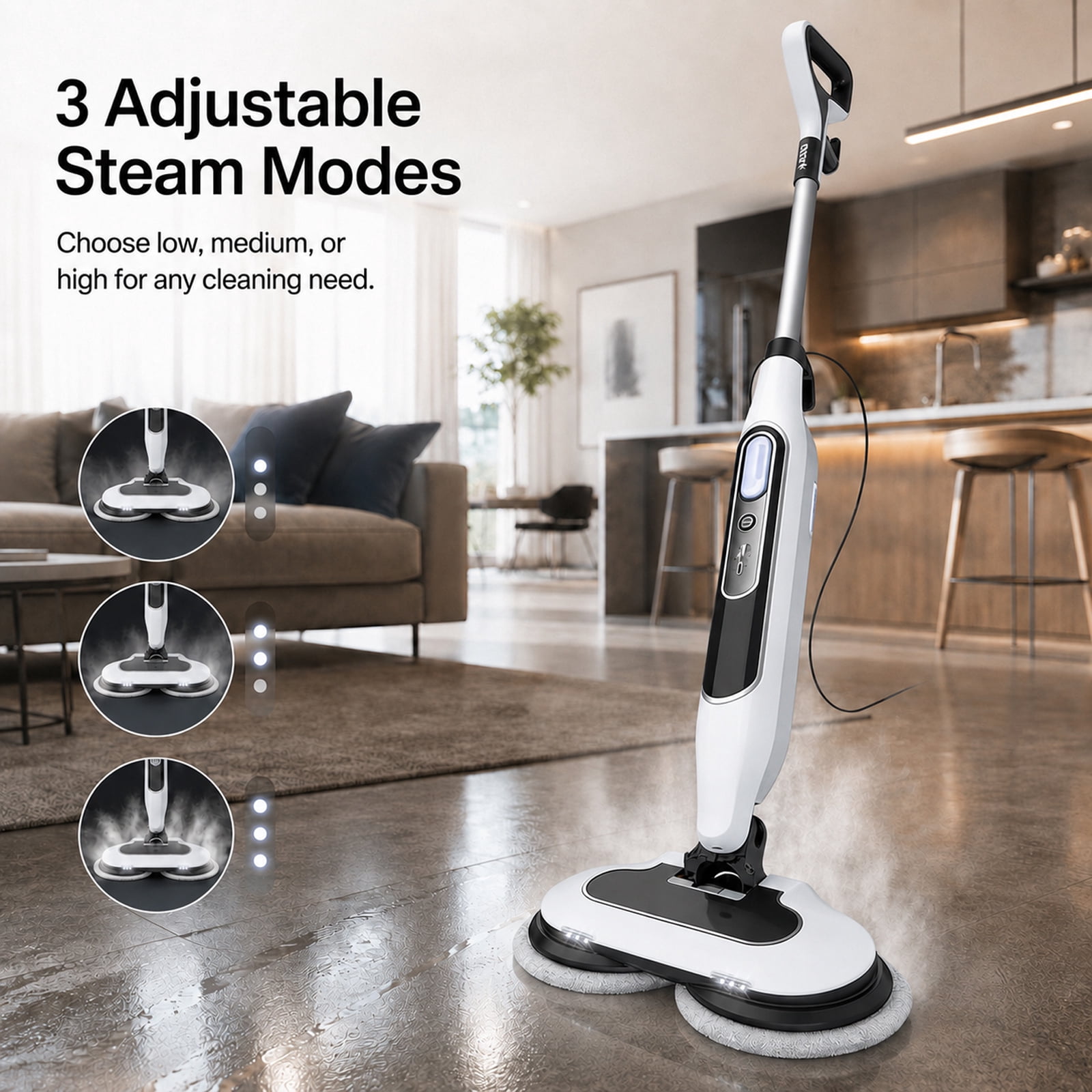Alvantor Dual Steam Mop, All-in-One Hard Floor Steam Mop with 3 Steam Modes & LED Headlights, Lightweight for Home Tile Cleaning