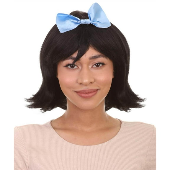 HPO Adult Women's Cavewoman Wig with Bow | Black TV/Movie Wigs | Premium Breathable Capless Cap