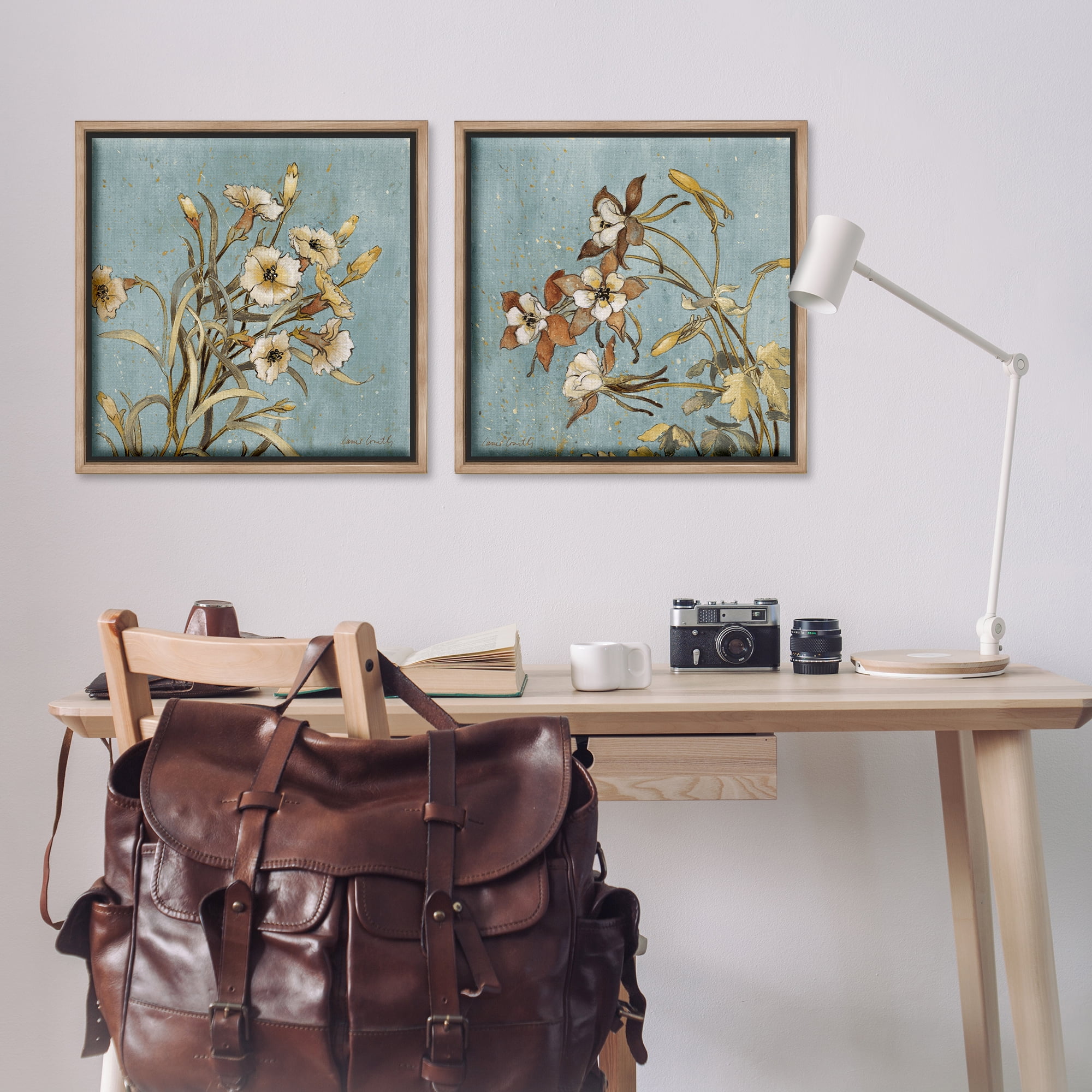 Stupell Industries Traditional Flower Portrait Plants & Flowers Painting Brown Floater Framed Canvas Art Print Wall Art, 25 x 25, Set of 2