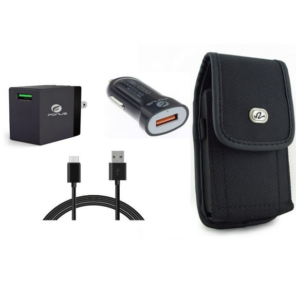 Fast Home Car Charger & Case Belt Clip for iPhone 15 Pro Max - USB Cable Type-C 6ft Long Travel and Rugged Holster Canvas Cover N5O for iPhone 15 Pro Max (6.7")