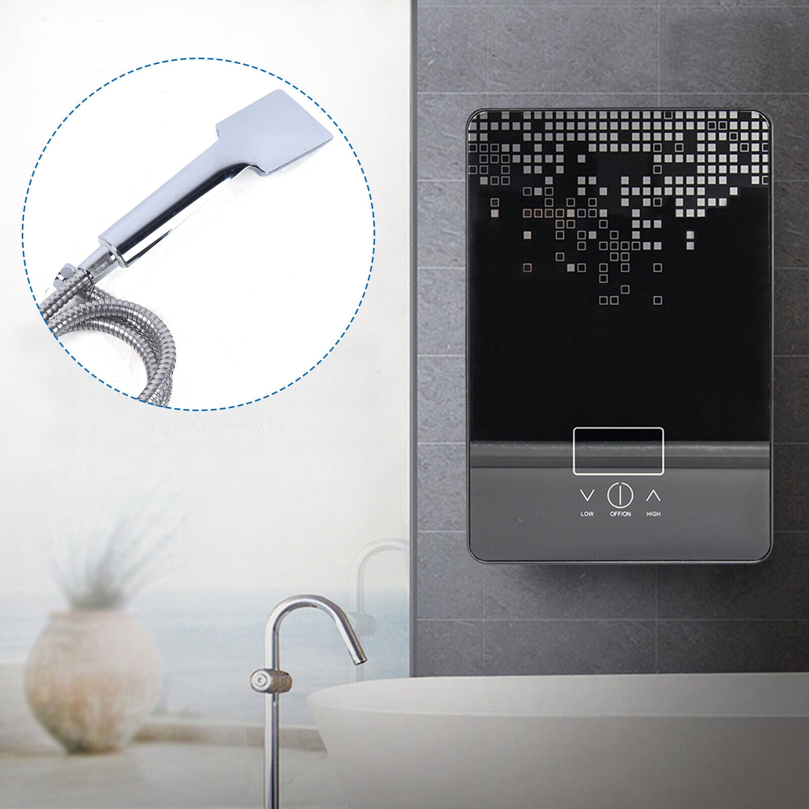 220V 6500W Instant Electric Tankless Hot Water Heater Whole House Use Black