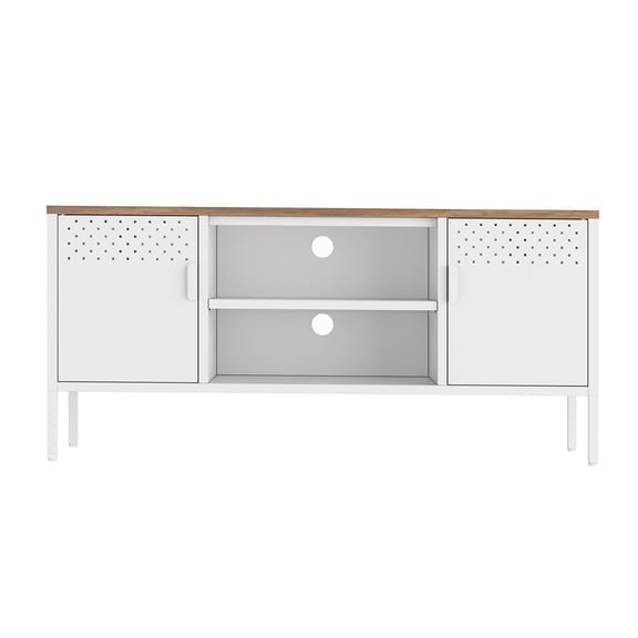 JERFIT 40 inch TV Stand with Storage Cabinets, Modern Entertainment Center with Wood Top, 2 Drawers & Media Holes, for Living Room, White