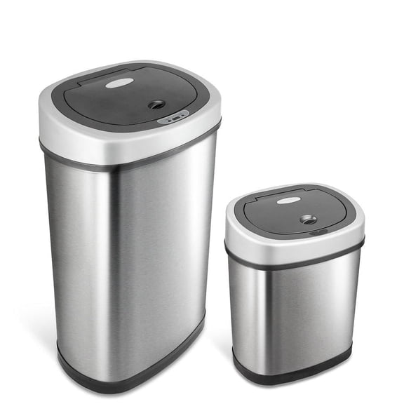 Nine Stars Automatic Kitchen Trash Can Combo, 13 Gallon   3 Gallon Stainless Steel, Motion Sensor Hands-Free Soft-Close Lid Garbage Bin, Silver