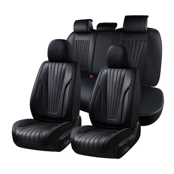 FLORICH Car Seat Covers, 5 Seats Waterproof Faux Leather Seat Cushions, Auto Protectors Universal Fit Most Cars, Black