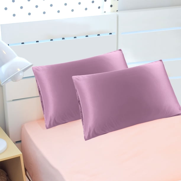 Funda de almohada de satén de lujo PiccoCasa, juego de 2, color malva no estándar