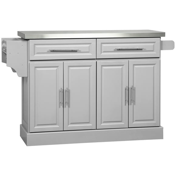 HOMCOM Kitchen Island with Stainless Steel Top, 2 Drawers and 2 Cabinets