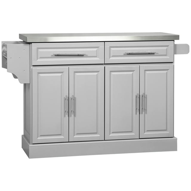 HOMCOM Kitchen Island with Stainless Steel Top, 2 Drawers and 2 Cabinets
