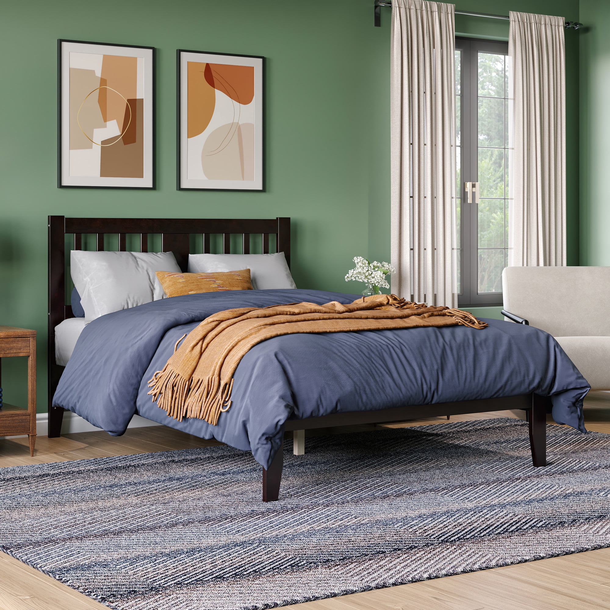 AFI Tahoe 14" Full Wood Platform Bed Frame with Slatted Headboard, Espresso