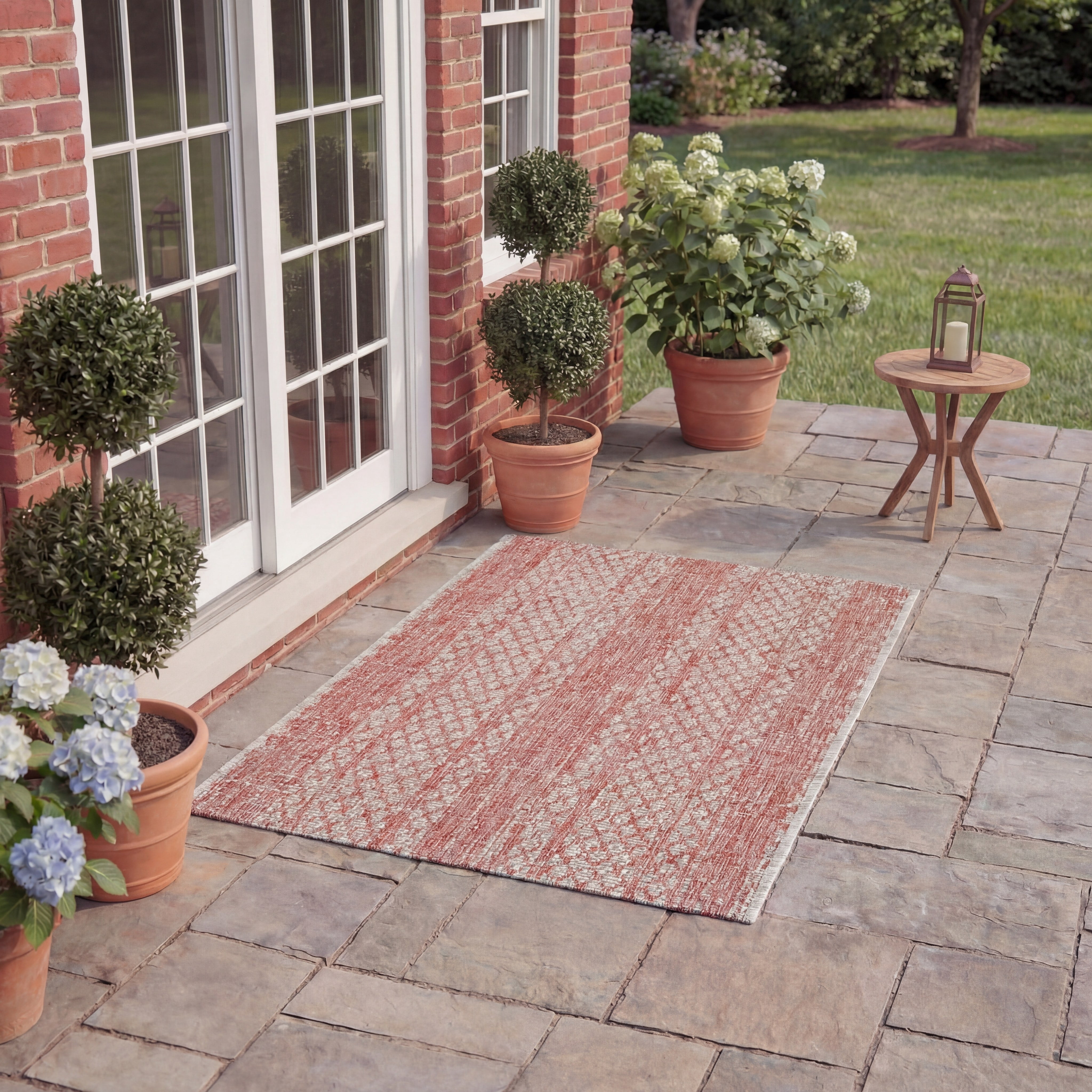 SAFAVIEH Courtyard Robert Striped Indoor/Outdoor Area Rug, 8' x 11', Light Beige/Terracotta