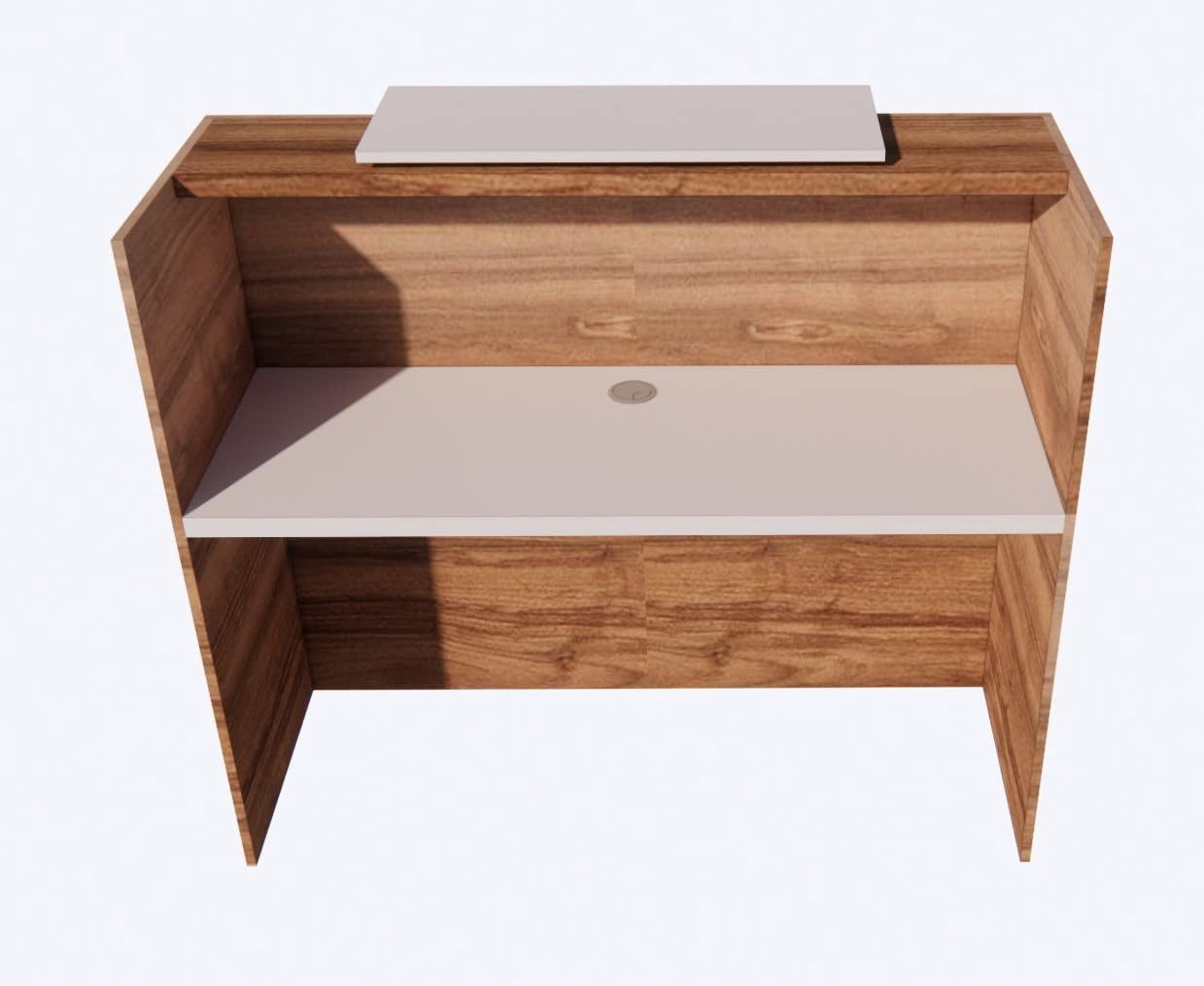 UGOS ICON 55" Modern Reception Desk w Transaction Counter, Laminate Desktop, Front Desk, Multifunctional Standing Table for Home, Office, Salon, Spas, and Lobby (Teak-White))