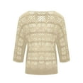 thumbnail image 5 of Lenpel Women's Crochet Sweater Shirts Trendy Lightweight 3/4 Sleeve V Neck Hollow out Knit Tops Boho Beach Cover Ups(Beige,Large), 5 of 6