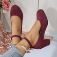 thumbnail image 6 of Bxsruta Flock Ankle Strap Block Heel Pumps for Women, Closed Toe Mid Heel Dress Shoes, 6 of 8