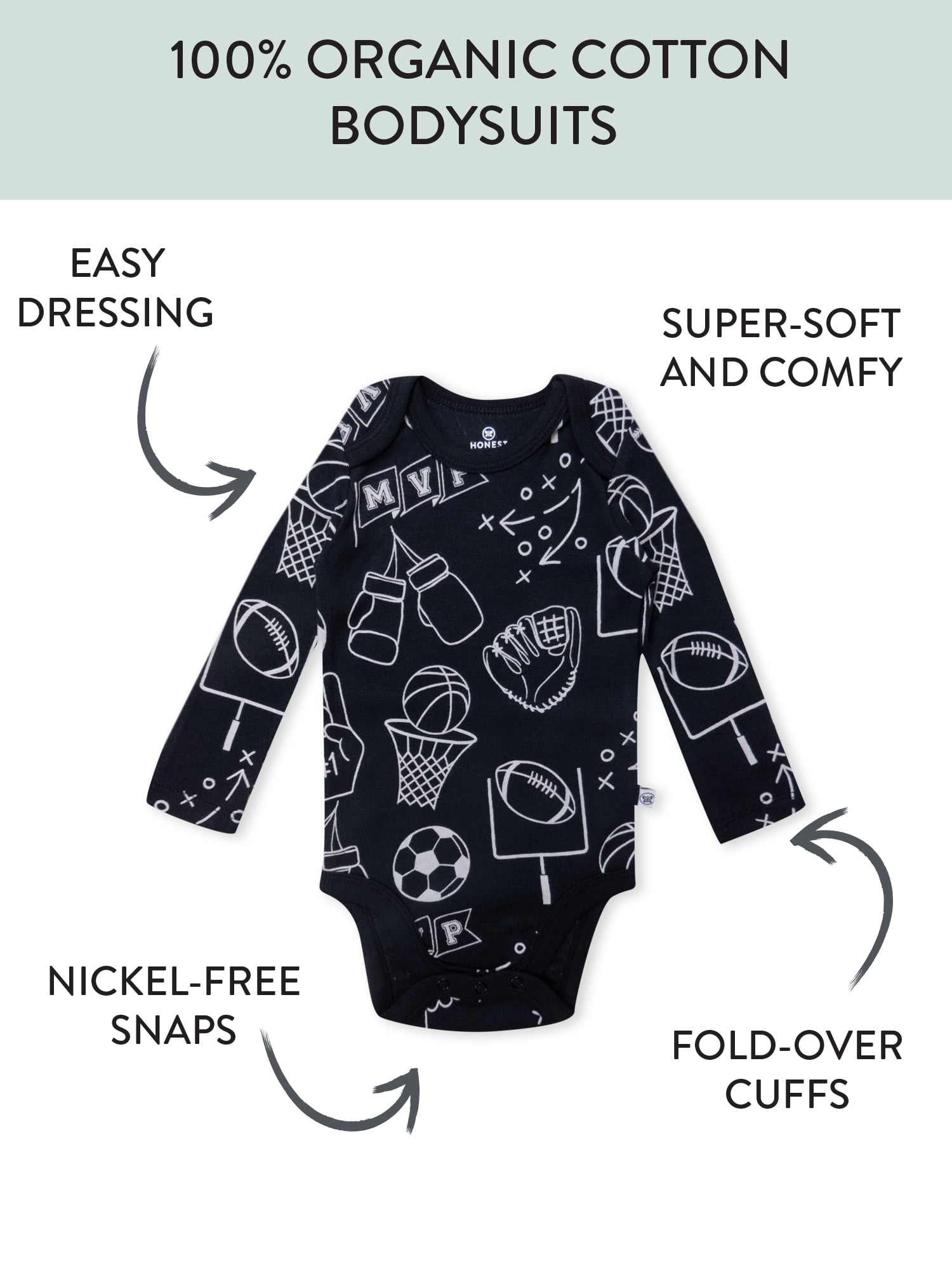 Honest Baby Clothing Organic Cotton Boy or Girl Long Sleeve Bodysuit Set, Newborn to 24 Months