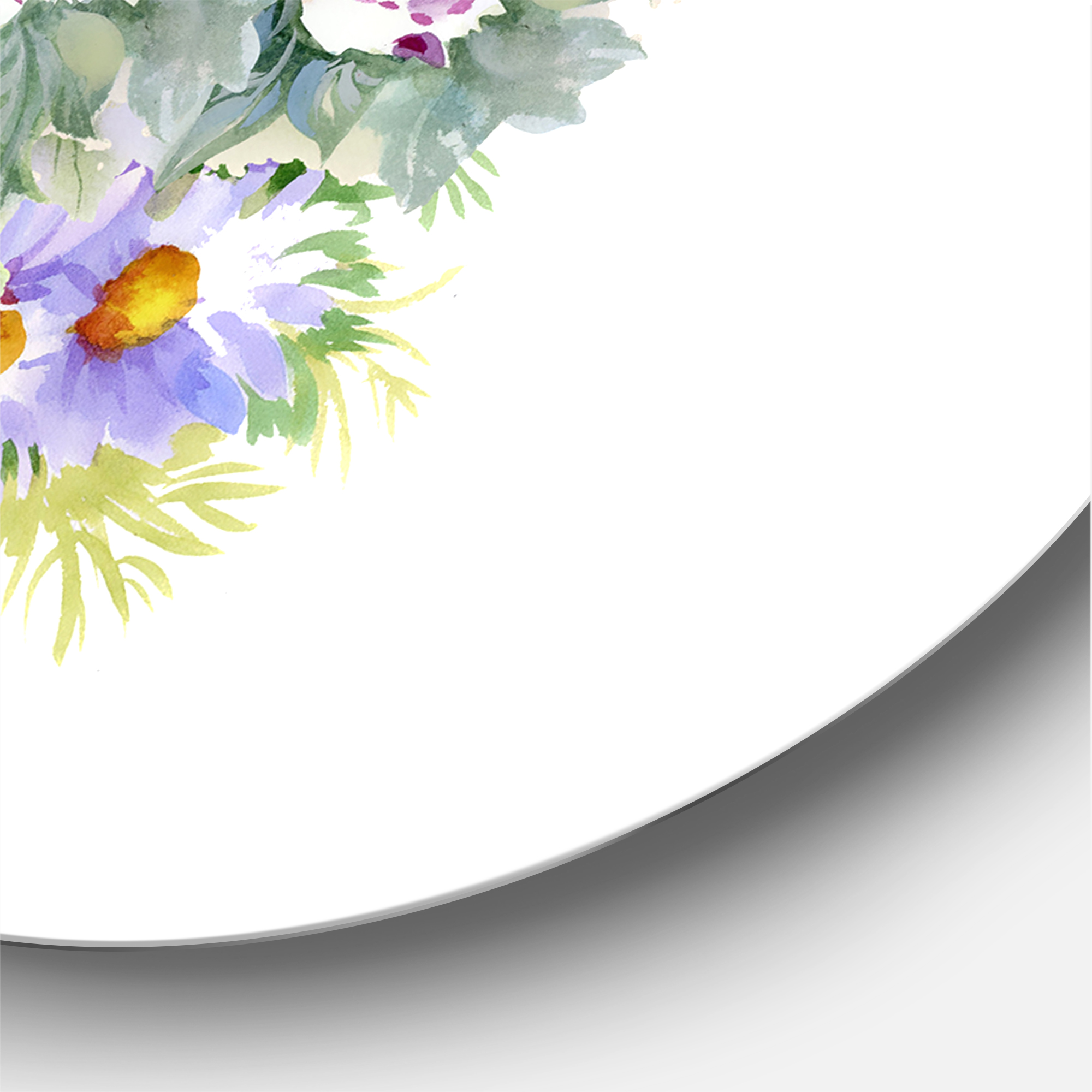 Designart 'Bouquet With Daisies and Purple Chrysanthemums' Traditional Circle Metal Wall Art 29x29 - Disc of 29