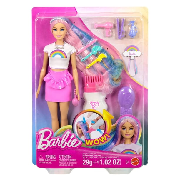 Muñeca Barbie Cabello Arcoíris Brillante con 12 Accesorios