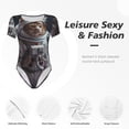 thumbnail image 4 of Bingfone Cat Astronaut In Space Pattern Women's Round Neck Bodysuit, Tight Snap Button Short Sleeve Bodysuit, Suitable for Party, Sports, Daily Wear-Large, 4 of 7