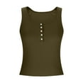 thumbnail image 6 of Womens Summer Tank Tops Ribbed Knit Slim Fit Sleeveless Henley Casual Basic Tee Button Up Going Out Blouse (XL, Army Green), 6 of 7