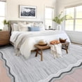 thumbnail image 2 of Soft Washable Scalloped Area Rug 5x7ft – Modern Low Pile, Non-Slip, Mark Resistant Carpet for Living Room, Bedroom, Dining Room, or Office – Easy Clean, Rubber Backing – Gray Tone, USA, 2 of 8
