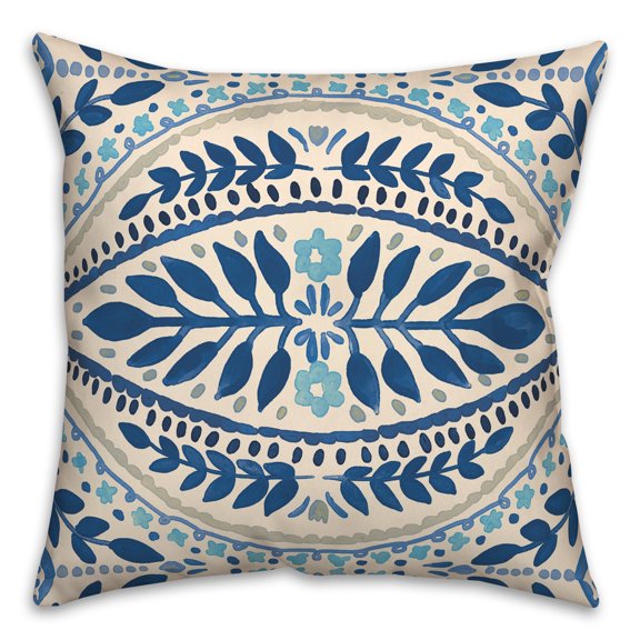Creative Products Blue Colored Large Folk Pattern 20x20 Indoor / Outdoor Pillow