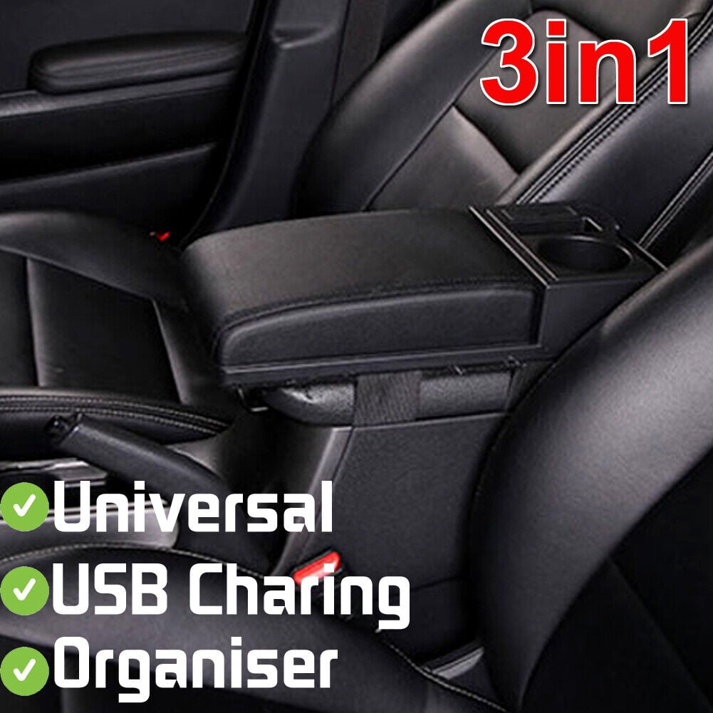 Yiyasu Car Armrest Lid Cover Center Console Storage USB Cup Holder