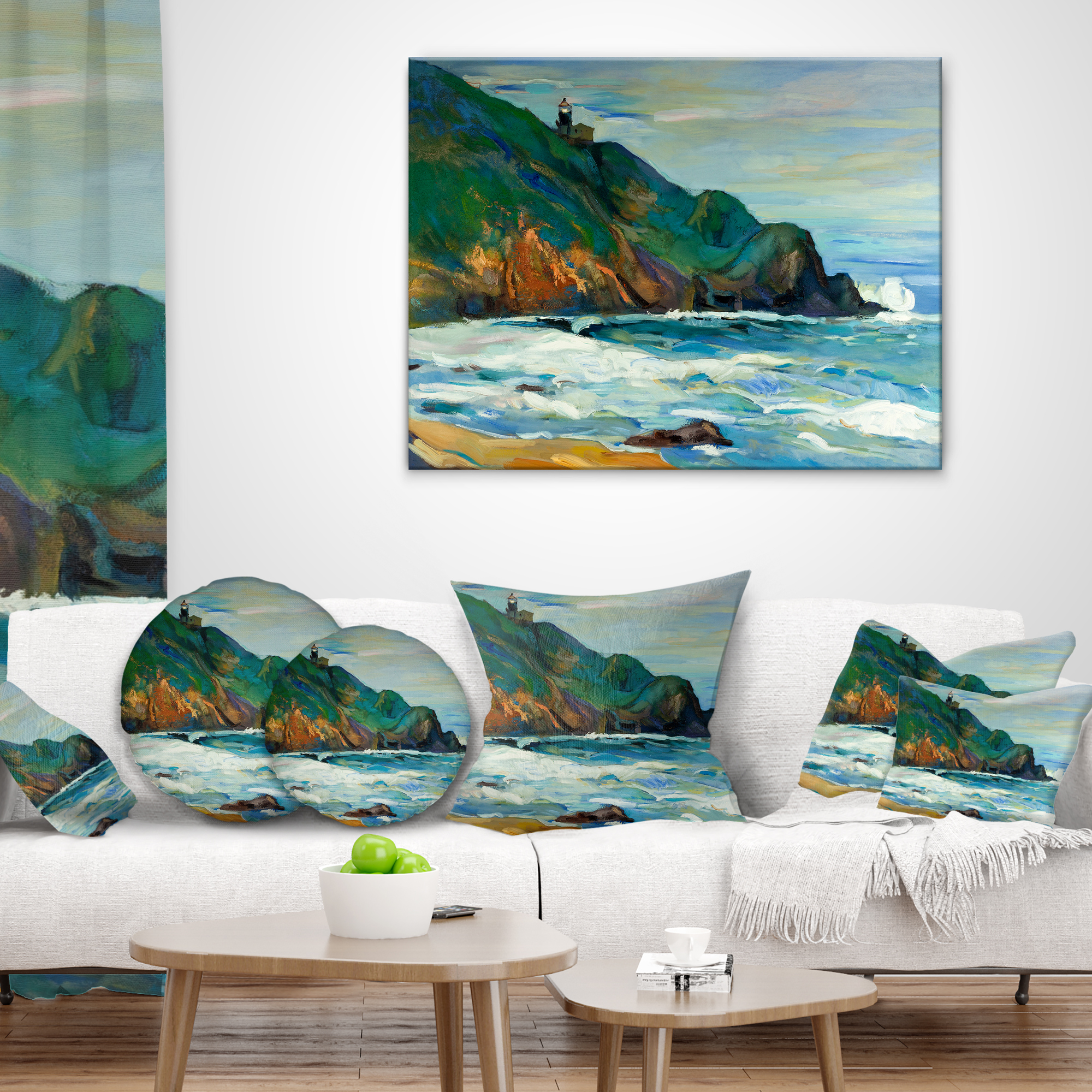 Designart Lighthouse - Landscape Painting Throw Pillow - 12x20