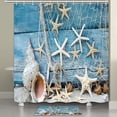 thumbnail image 4 of Cortina de ducha de estrellas de mar y conchas marinas, decoración de juego de baño costero rústico Teal, decoración de baño de tela de poliéster impermeable para la vida marina mundial Feliz Sencillez, 4 of 5