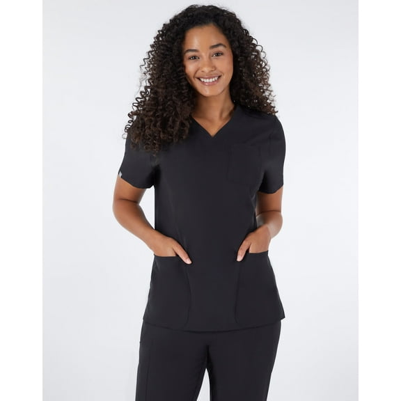 Hanes Womens Hanes Women's Scrubs V-Neck Scrub Top with Ribbed Back, Comfort Fit, 3-Pocket, Sizes S-3XL
