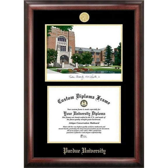 Campus Images IN988LGED-96257625 7.625 x 9.625 in. Purdue University Gold Embossed Diploma Satin Mahogany Frame with Lithograph