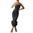 thumbnail image 1 of Lucakuins Vestido largo largo para mujer, sin mangas, sin espalda, irregular, con retazos de plumas, ajustado, vestido ajustado sólido para cóctel de fiesta Lucakuins  moda, 1 of 9