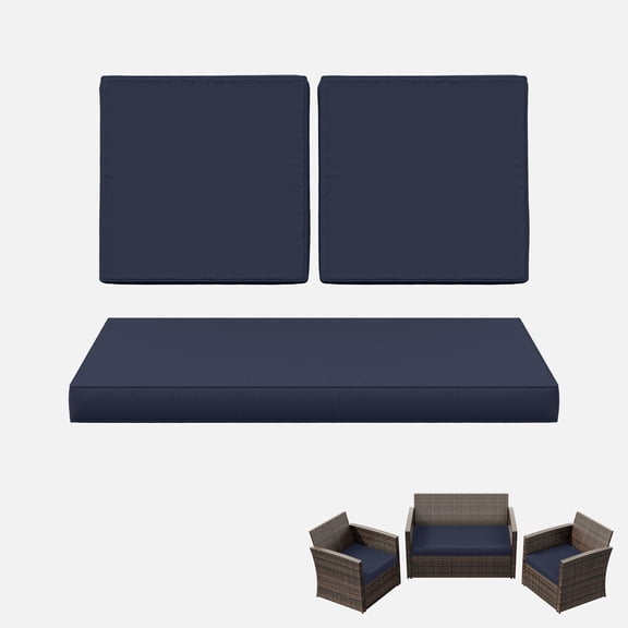 Kimunuk 3 Piece Wicker Chair Cushions, Waterproof Patio Loveseat Chair Cushions Set for Outdoor Indoor Furniture, Navy