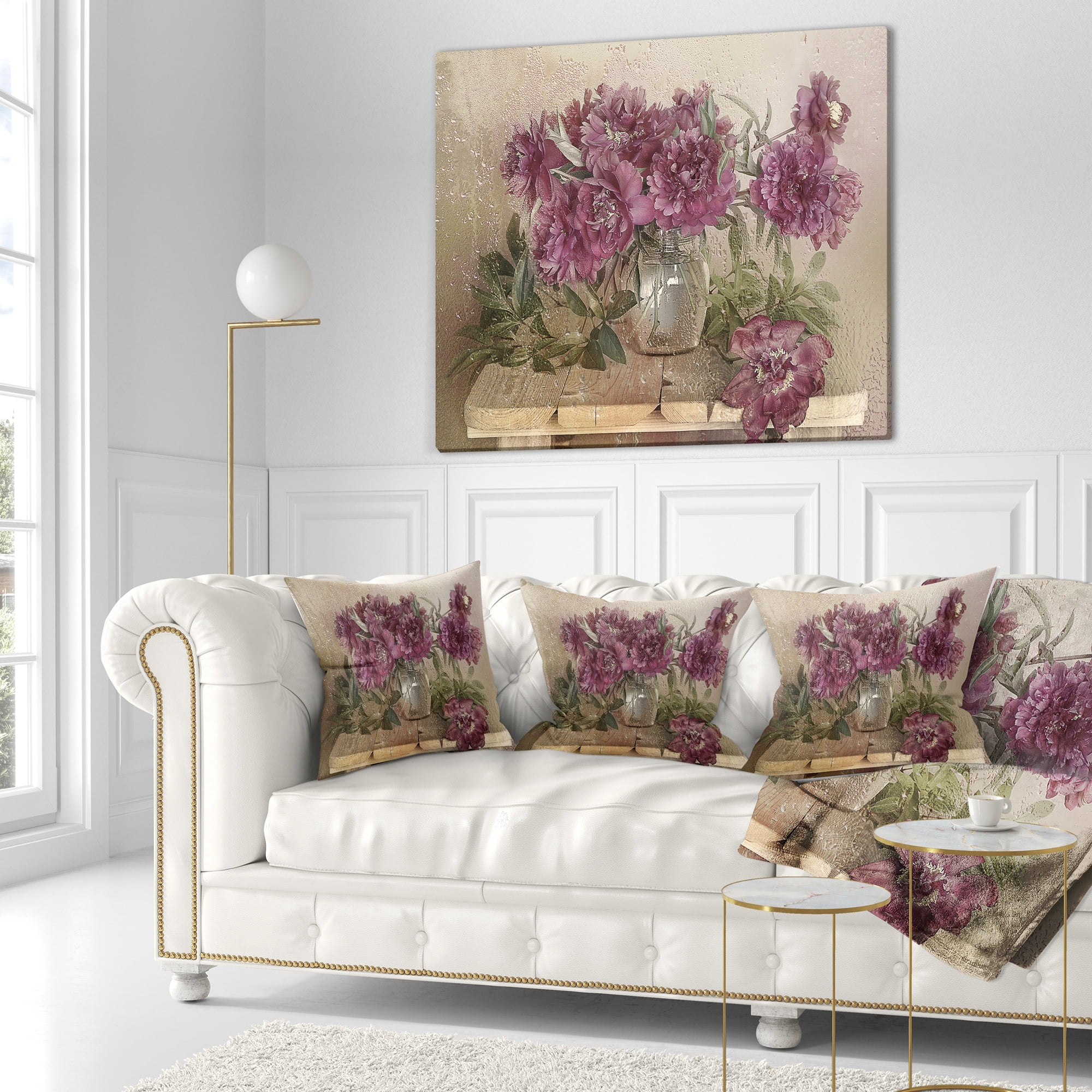 Designart Bouquet of Pink Peonies - Floral Throw Pillow - 16x16
