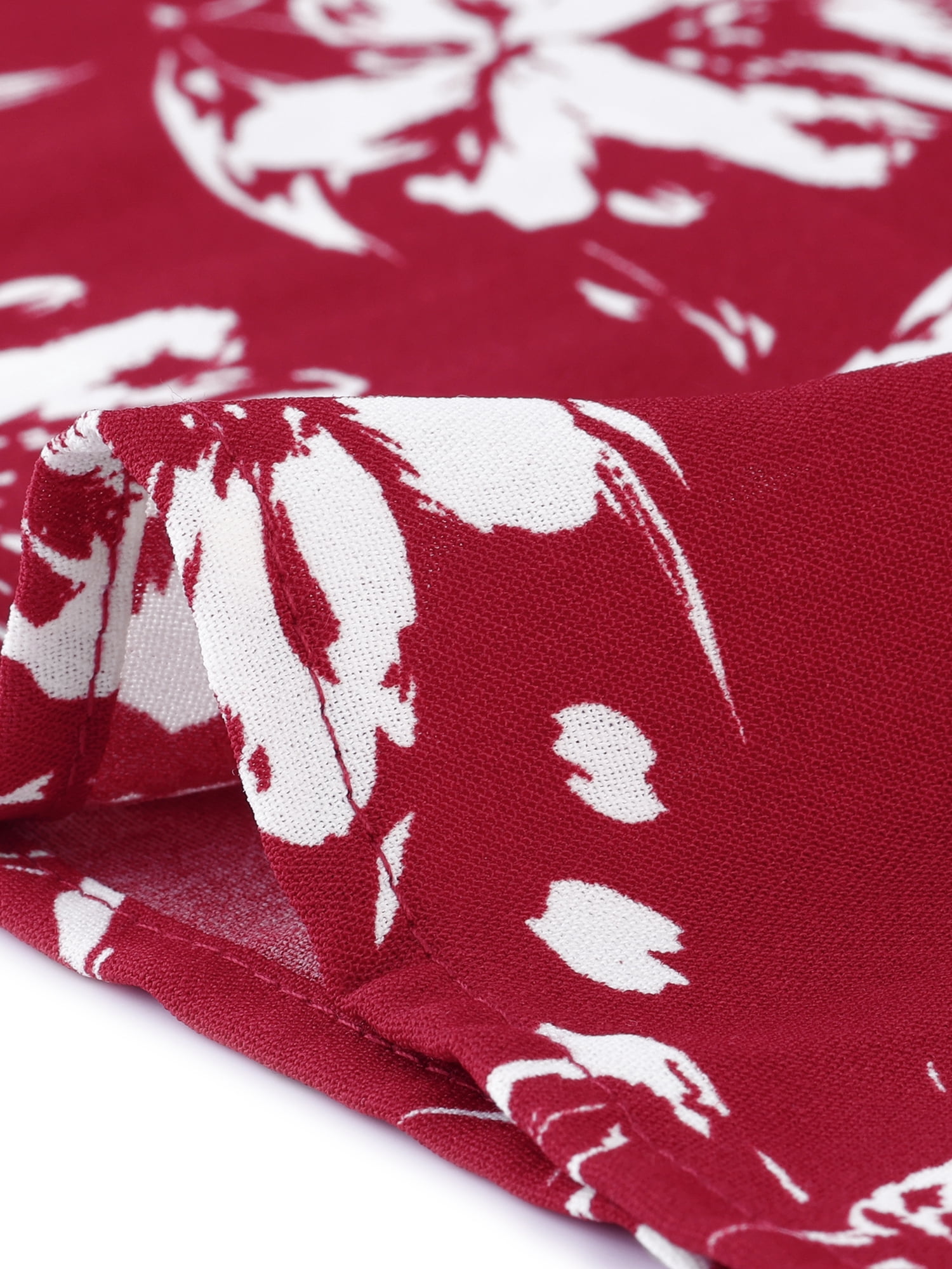Unique Bargains Women's Plus Size Flared Sleeves Lace Panel Floral Tee 4X Burgundy