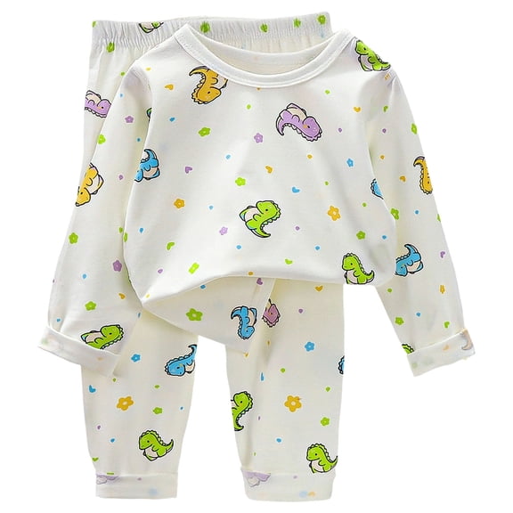 Quealent Little Boy Space Pajama Set Soft Cotton Cute Print Sleepwear Long Sleeve Pjs (Beige, 8-9 Years)
