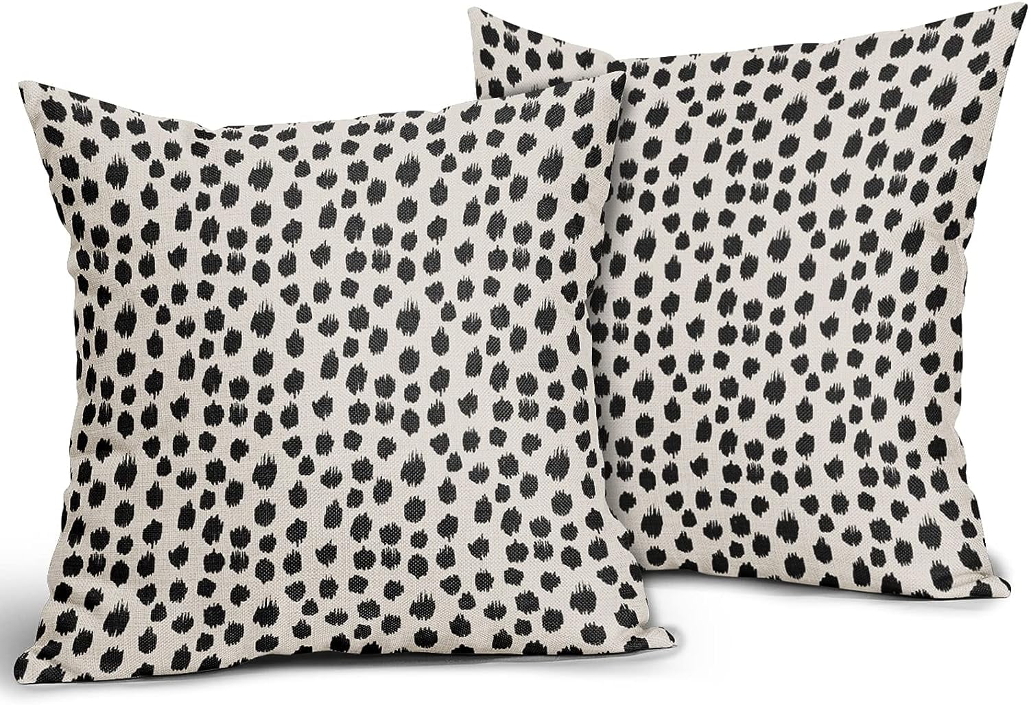 Polka Dot Pillow Covers 18x18 Set of 2 Black Cream Throw Pillows Boho Design Brush Strokes Decorative Outdoor Square Cushion Cover Linen Pillow Case for Home Sofa Couch Bed