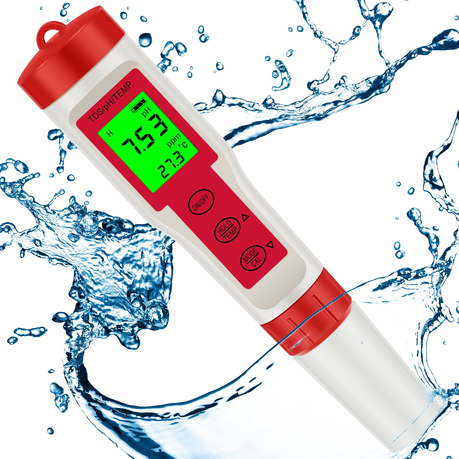 Tzrofpl PH Test Meter Portable 4 in 1 PH EC TDS Temp Meter Digital DWC PH and EC PPM Water