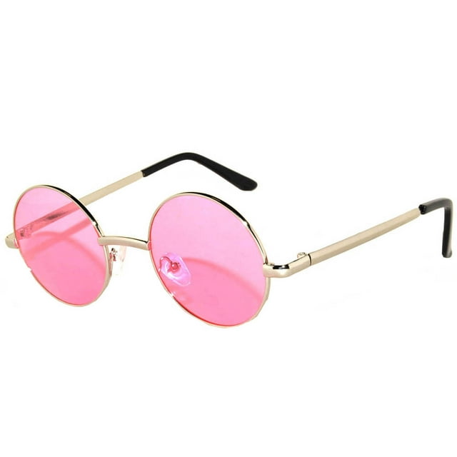OWL ® Eyewear Sunglasses 43mm Women’s Metal Round Circle Silver Frame Pink Lens One Pair