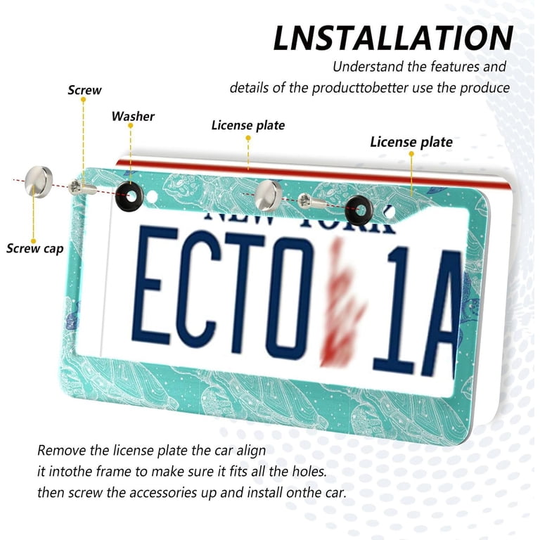 KEIAHUAN Sea Turtle License Plate Frame - Stainless Steel, 12x6 Inch, With Screws & Caps