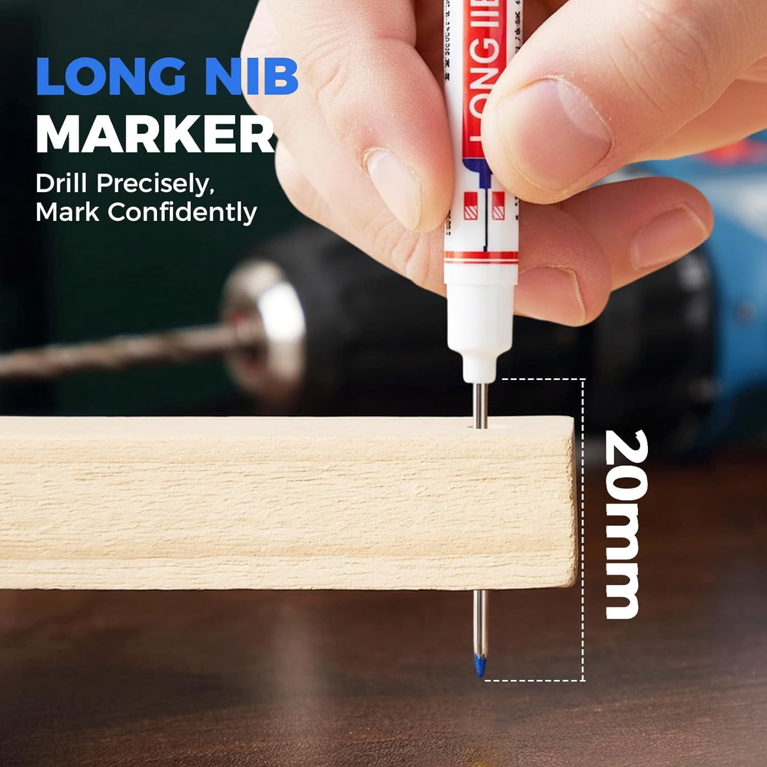 Long Nib Marker, 20mm Deep Hole Marker Pens, Multi-Color Long Nose Construction Markers, Waterproof Quick Dry Metal Wood Carpenter Marking Tool for DIY, Tight Spaces & Drilling