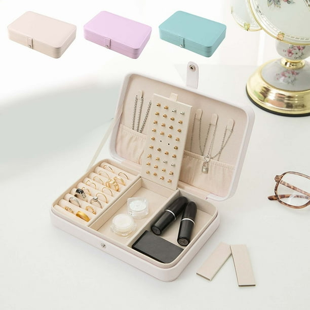 Caja de joyería portátil pequeña organizadora de viaje para mujeres y niñas | Mini de cuero sintético | Capacidad para collares, anillos, pendientes y pulseras | Ligera | 8.26x5.7x1.77 pulgadas